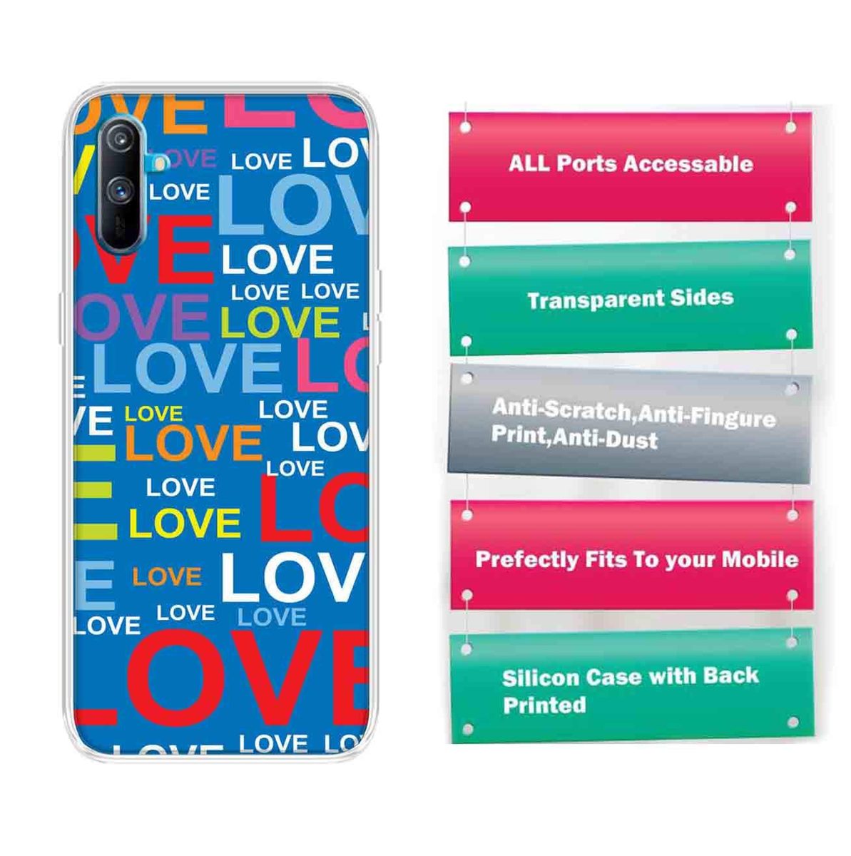 Amazon Brand - Solimo Designer Multicolor Typography Love Blue Pattern Design Printed Soft Back Case Mobile Cover for Realme C3
