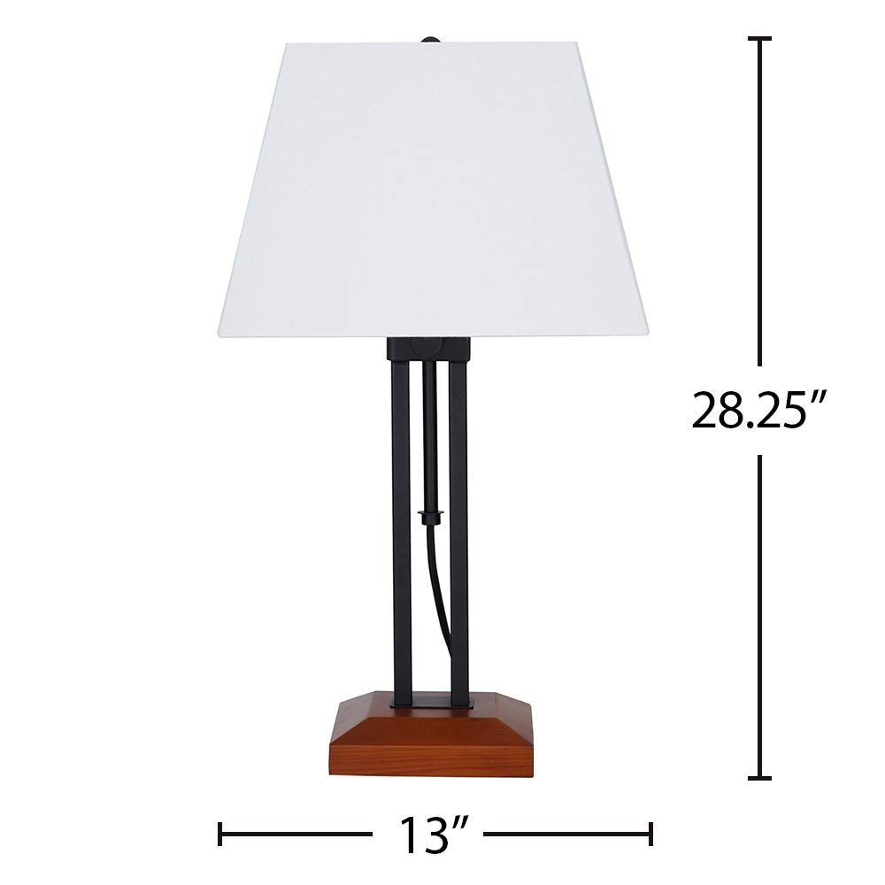 Amazon Brand – Stone & Beam Modern Farmhouse Wood Base Adjustable Living Room Table Lamp With LED Light Bulb And White Shade- 13 x 13 x 28.25 Inches, Black