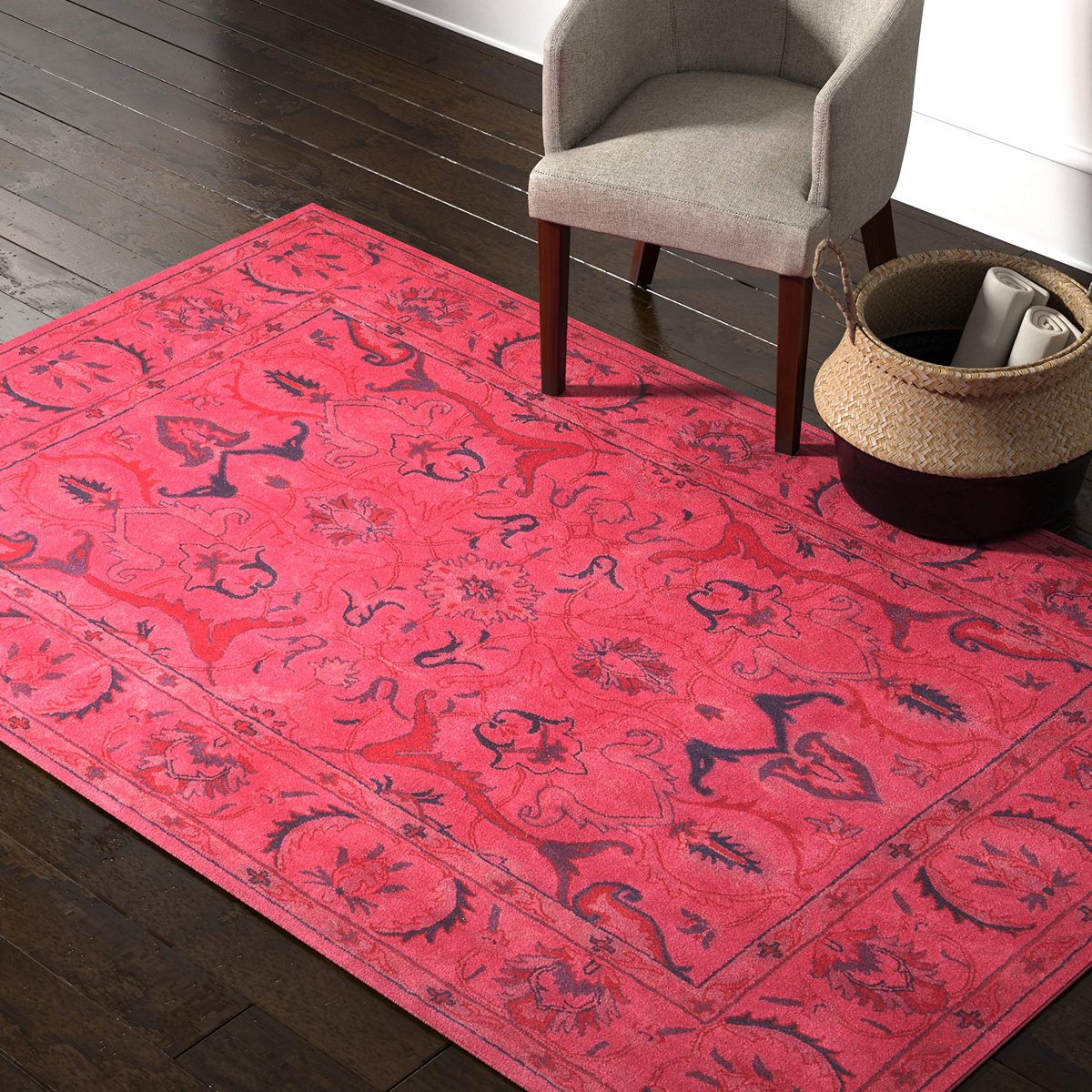 Amazon Brand - Rivet Pink Global Floral Wool Rug, 4' x 6', Pink