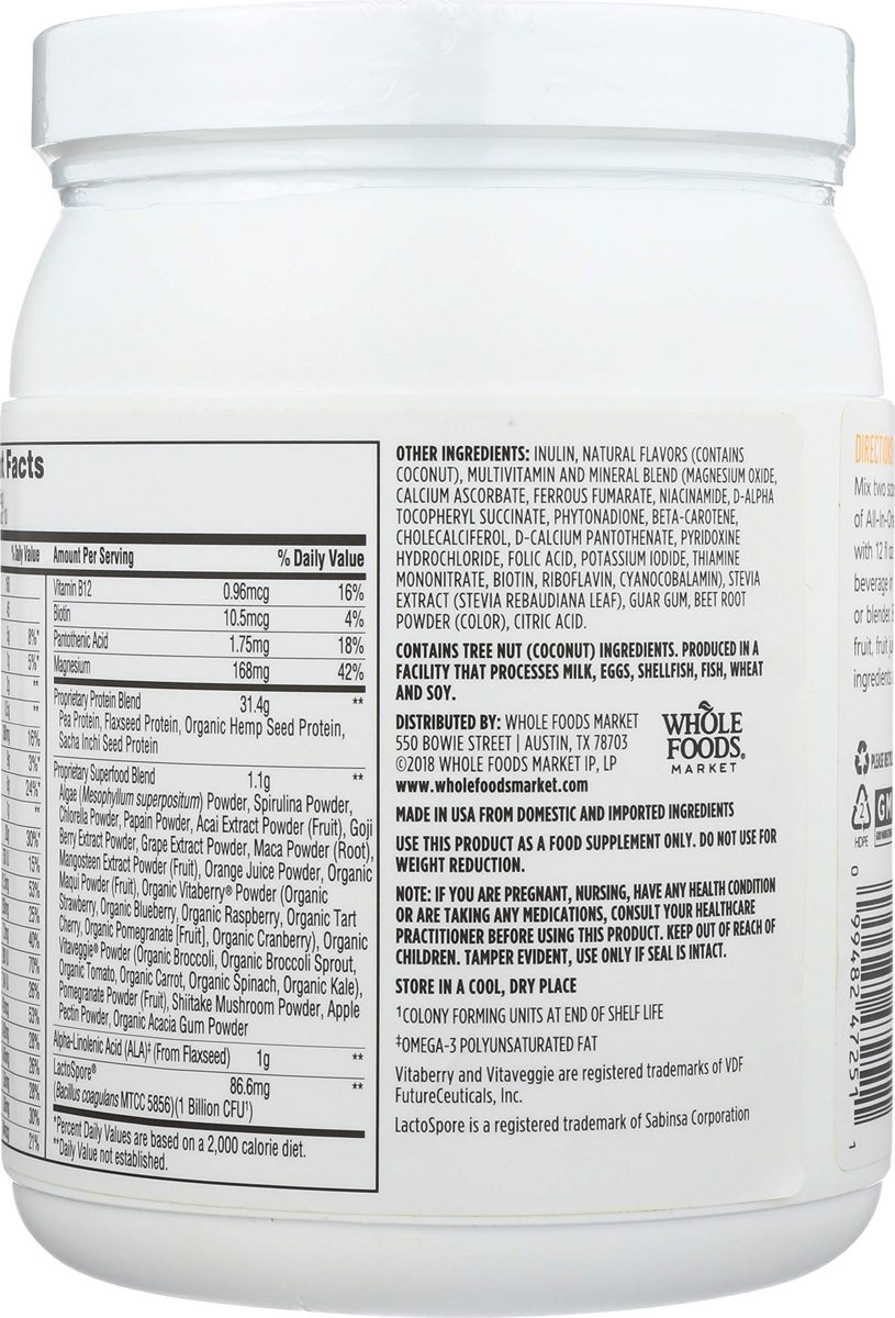 Whole Foods Market, Plant Protein All In One Coconut Almond, 15 Ounce