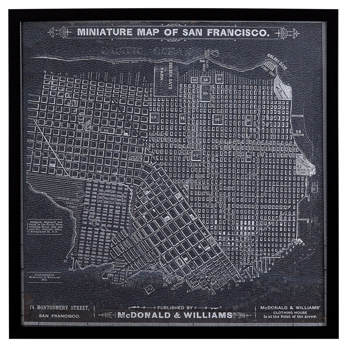 Amazon Brand – Stone & Beam Modern Print of 1879 San Francisco Map Wall Art, Black Frame, 32" x 32"