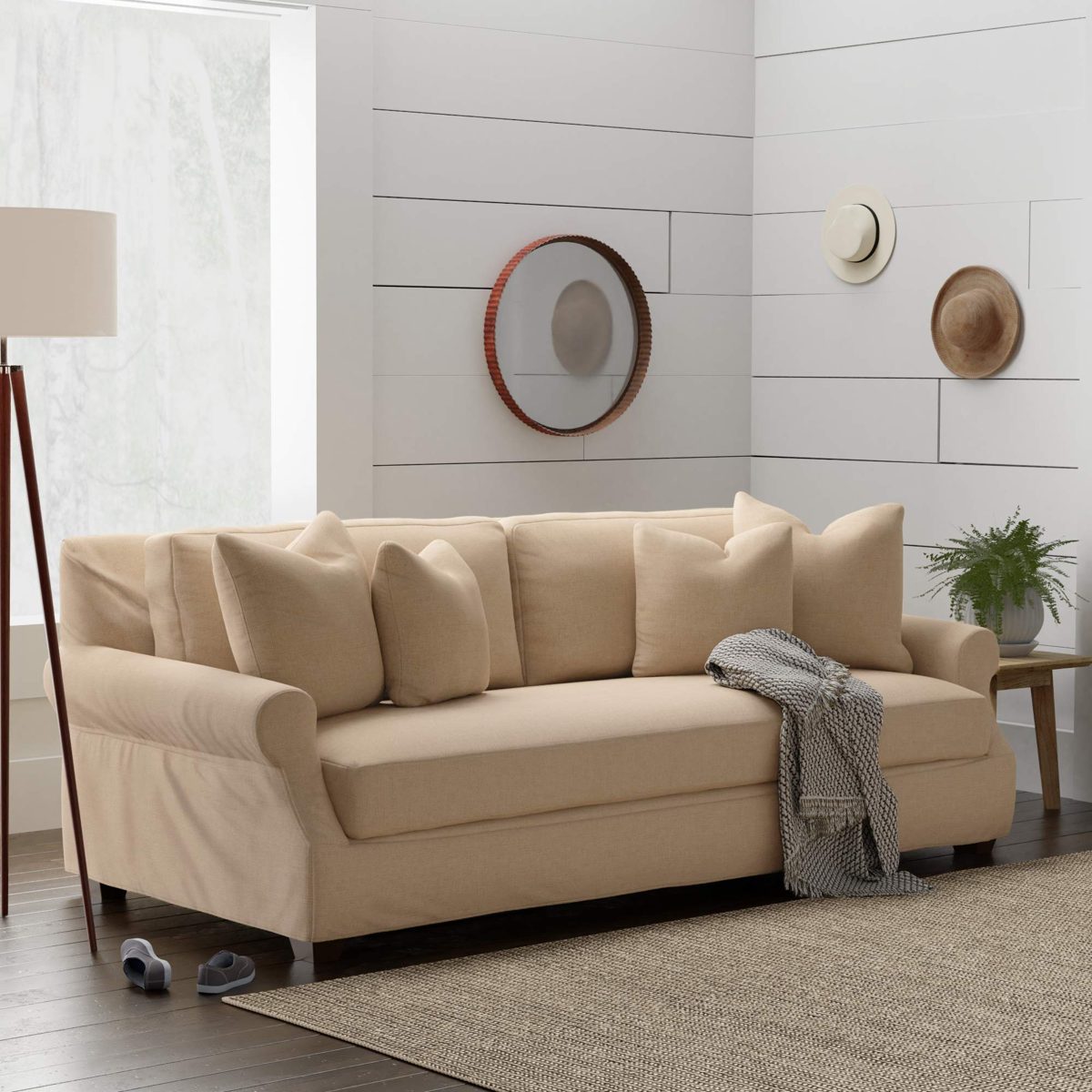 Amazon Brand – Stone & Beam Conner Slipcover Sofa Couch, 90"W, Linen