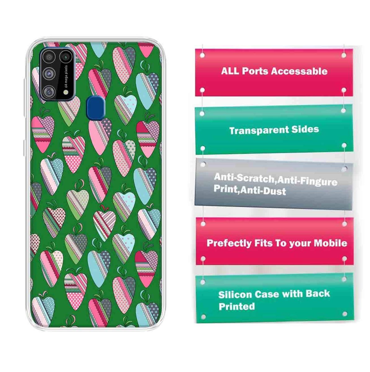 Amazon Brand - Solimo Designer Multicolor Heart Art Vectors Green Pattern Design Printed Soft Back Case Mobile Cover for Samsung Galaxy M31