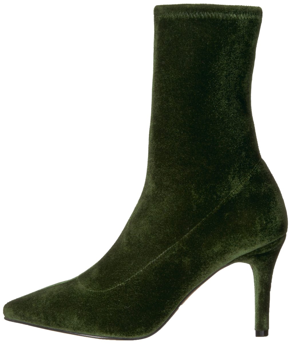 The Fix Women's Becca Pointed Toe Sock-Style Ankle Boot, Olive Stretch Velvet, 6 B US