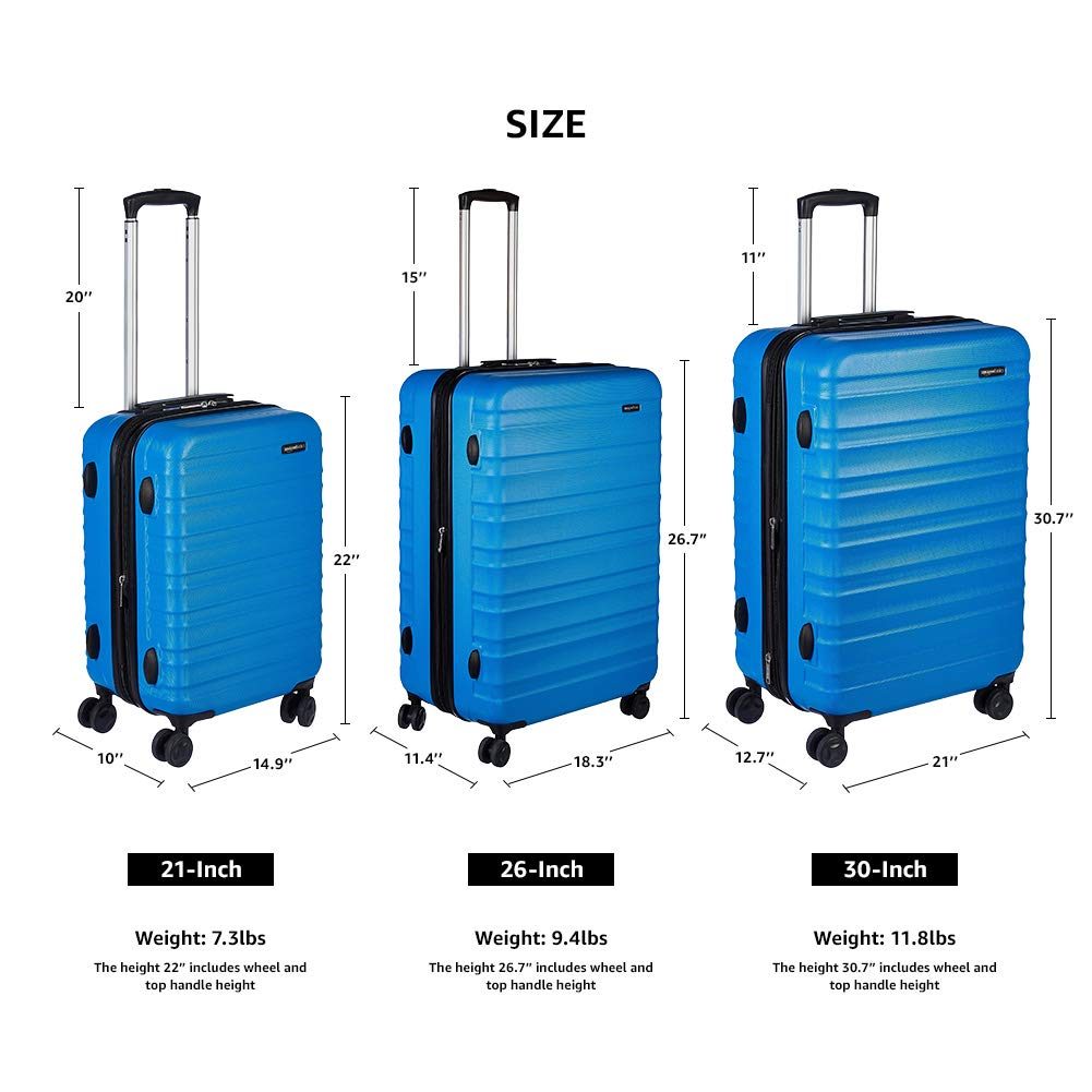 AmazonBasics Hardside Spinner Luggage, 20-inch Carry-on/Cabin Size, Light Blue