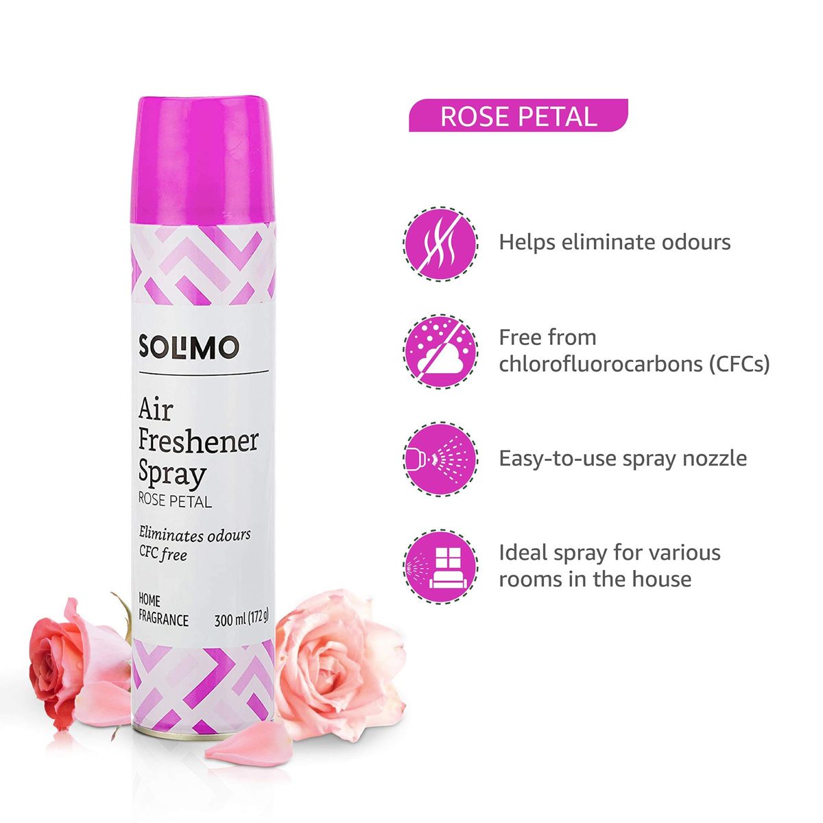 Amazon Brand - Solimo Air Freshener Spray - Rose Petal, 300ml