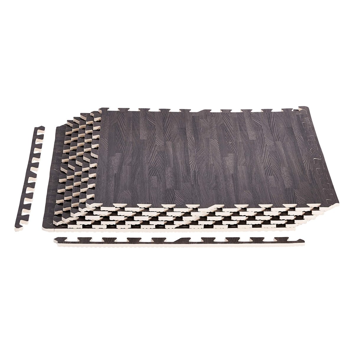 AmazonBasics Wood Print Puzzle Mat, Black