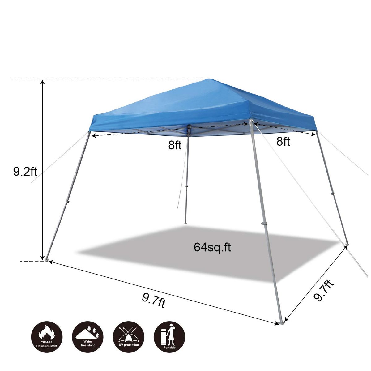 AmazonBasics Outdoor Pop Up Canopy, 8ft x 8ft Top Slant Leg with Wheeled Carry, Blue