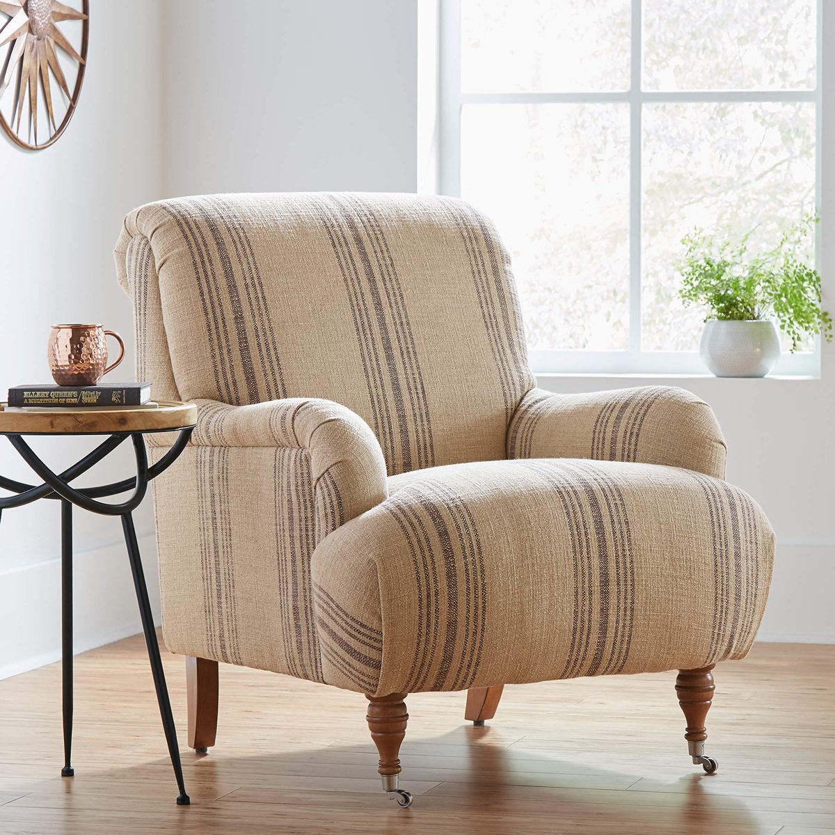 Amazon Brand – Stone & Beam Aubree Farmhouse Accent Chair, 32"W, Striped Grey Linen
