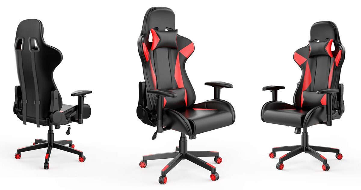AmazonBasics Gaming/Racing Style Office Chair with Removable Headrest and High Back Cushion - Red