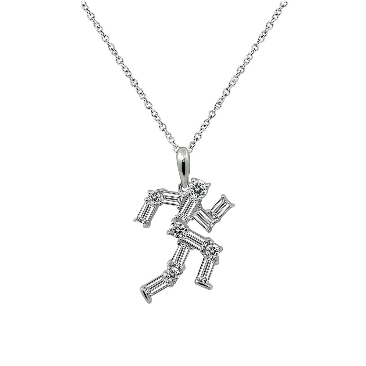 Sterling Silver (Rhodium Plated) Cubic Zirconia Clear Color Runner with Chain