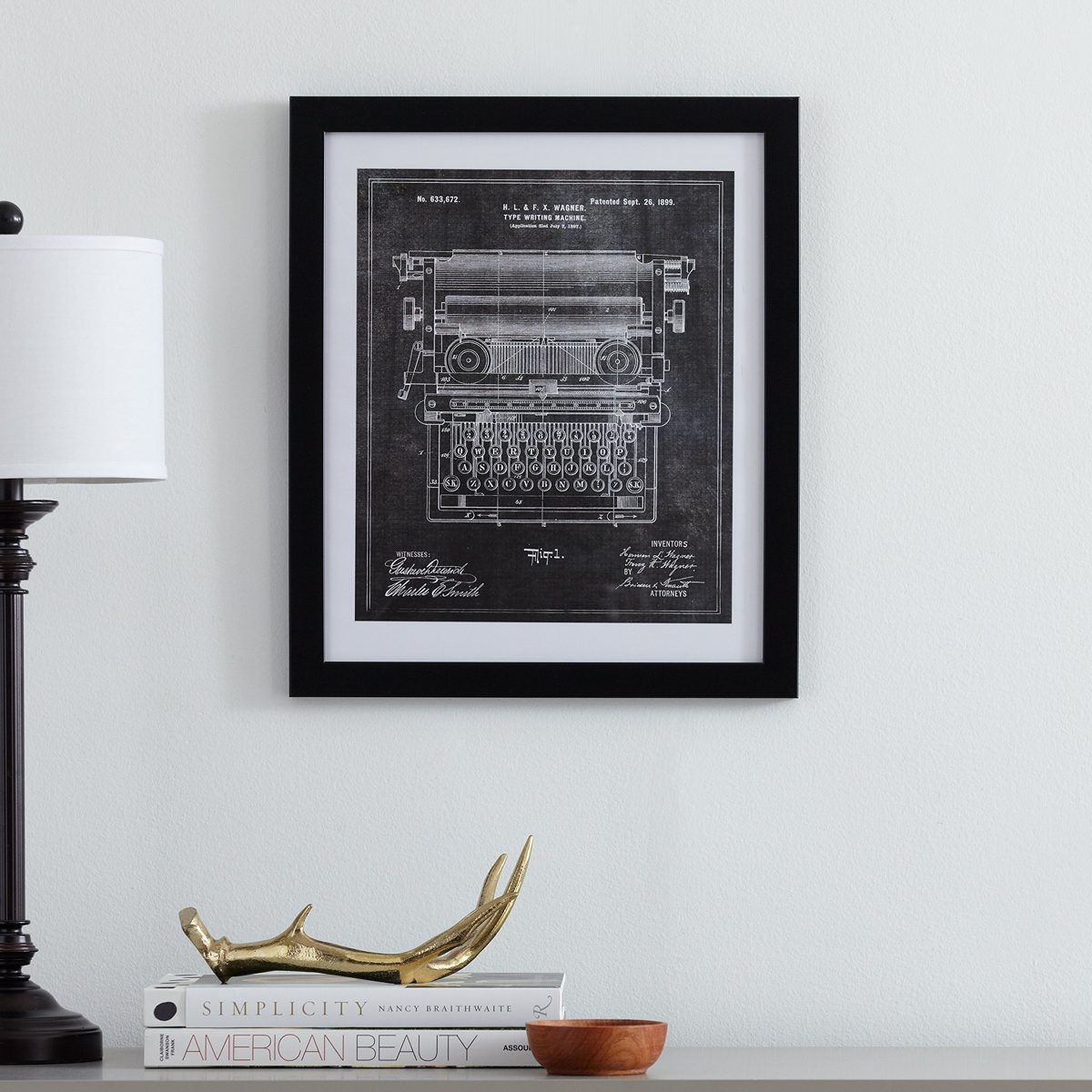 Rivet Black on White Blueprint of 1899 Typewriter