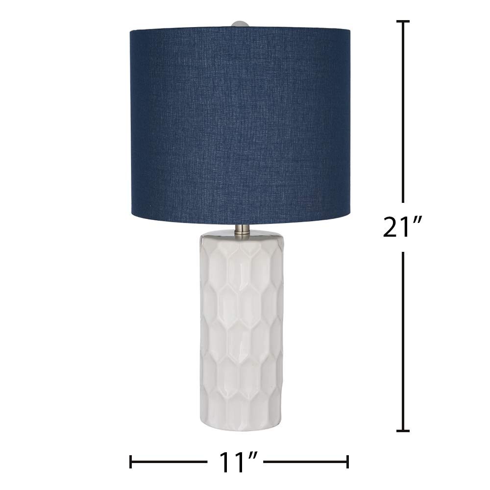 Amazon Brand – Ravenna Home Mid Century Modern White Ceramic Table Lamp With LED Light Bulb - 21 Inches, Blue Linen Shade