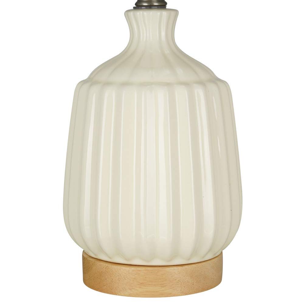 Amazon Brand – Stone & Beam Contemporary Ceramic Table Lamp With Real Wood Base, LED Bulb Included, 19.75"H, Cloud Dancer Ivory