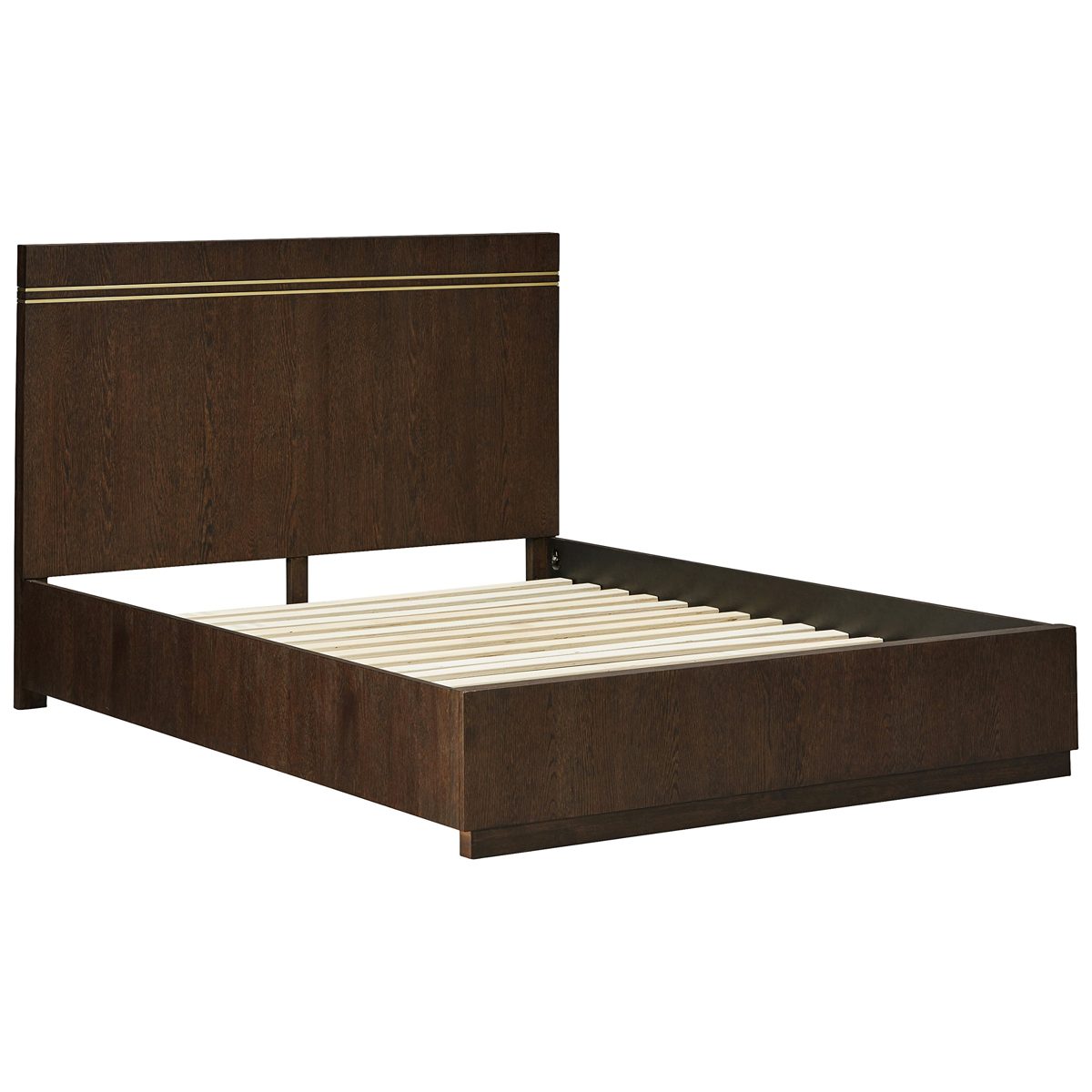 Amazon Brand – Rivet West, Mid-Century, Oak Platform Bed With Inlays, Queen (86"L), Dark Oak Finish