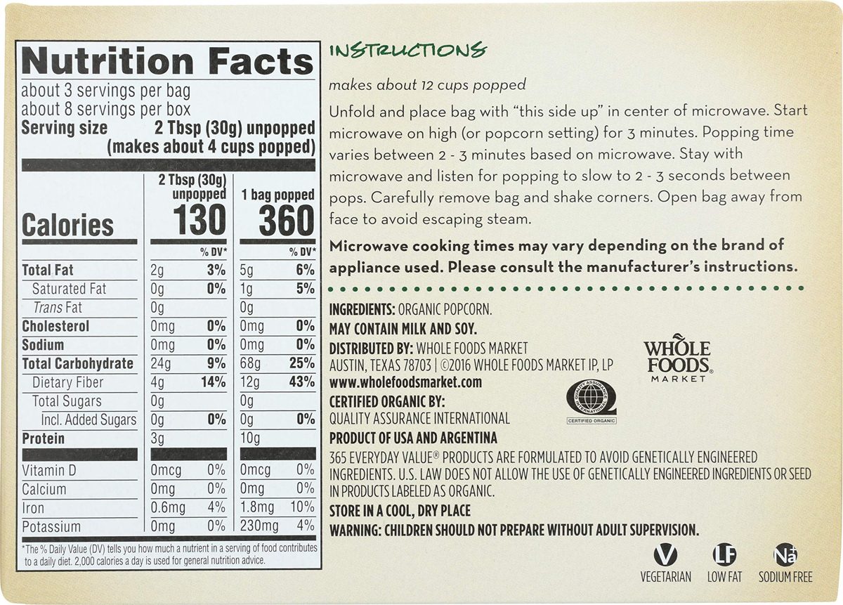 365 Everyday Value, Organic Microwave Popcorn, 3 oz, 3 pk