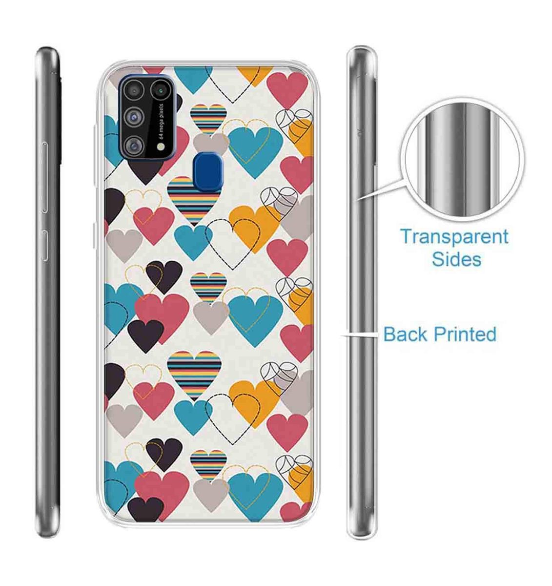 Amazon Brand - Solimo Designer Multicolor Lovely Heart Pattern Design Printed Soft Back Case Mobile Cover for Samsung Galaxy M31