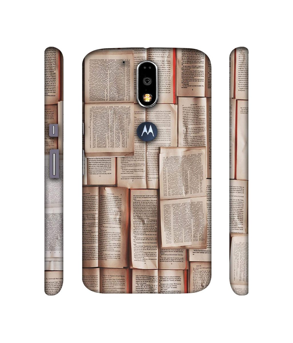 Amazon Brand - Solimo Designer Books Texture 3D Printed Hard Back Case Mobile Cover for Motorola Moto G4 Plus (with Logo Cut)