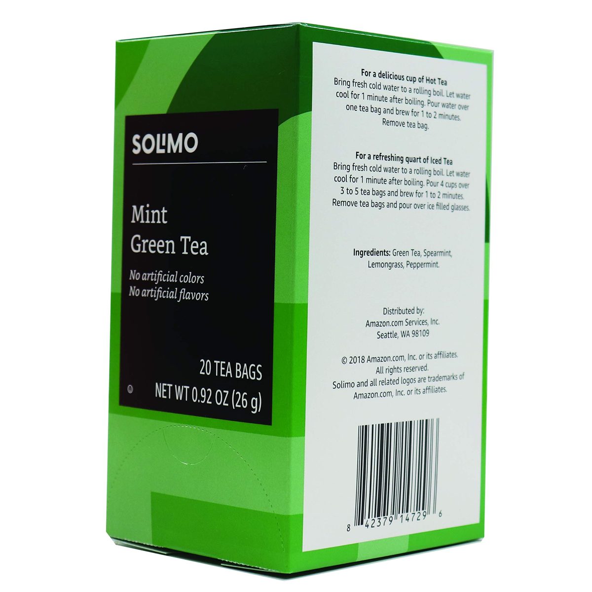 Amazon Brand - Solimo Mint Green Tea Bags, 20 Count