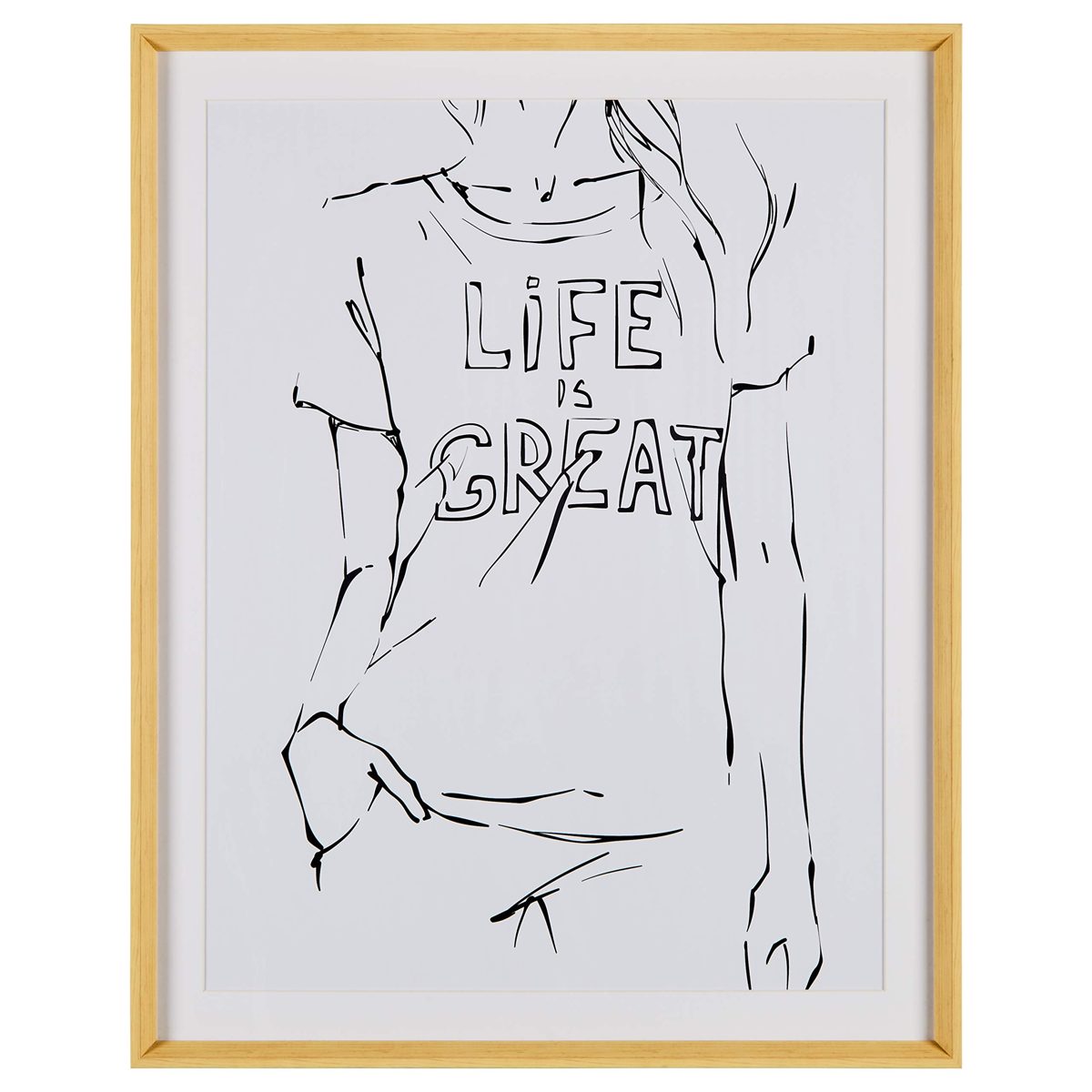 Amazon Brand – Rivet Modern Sketch of Woman with T-Shirt on White Background Framed Wall Art Home Decor - 39.42 x 31.42 x 2.27 Inch, Maple