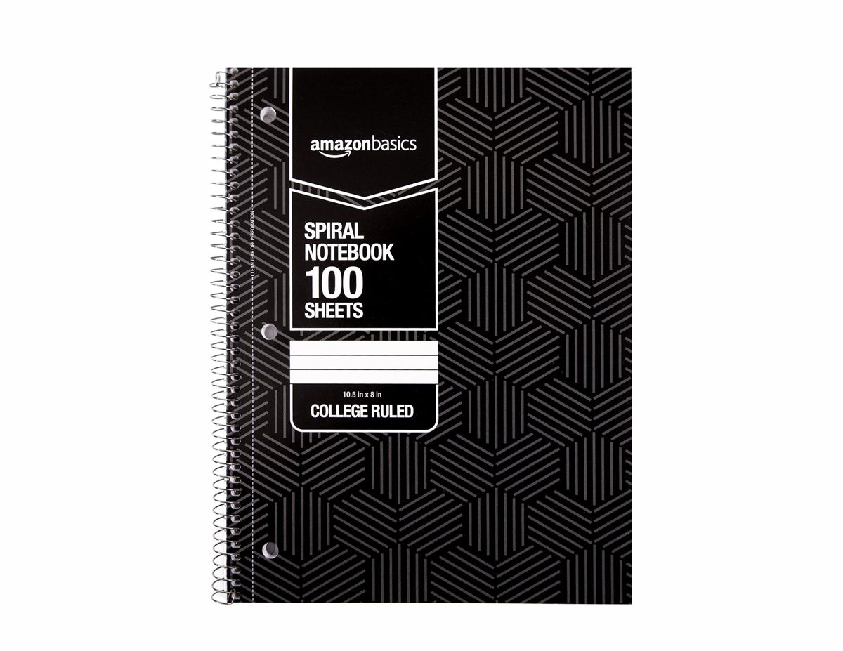 AmazonBasics College Ruled Wirebound Spiral Notebook, 100 Sheet, Assorted Sunburst Pattern Colors, 25-Pack