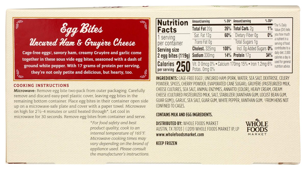 WHOLE FOODS MARKET Uncured Ham & Gruyere Cheese Egg Bites, 4.2 OZ