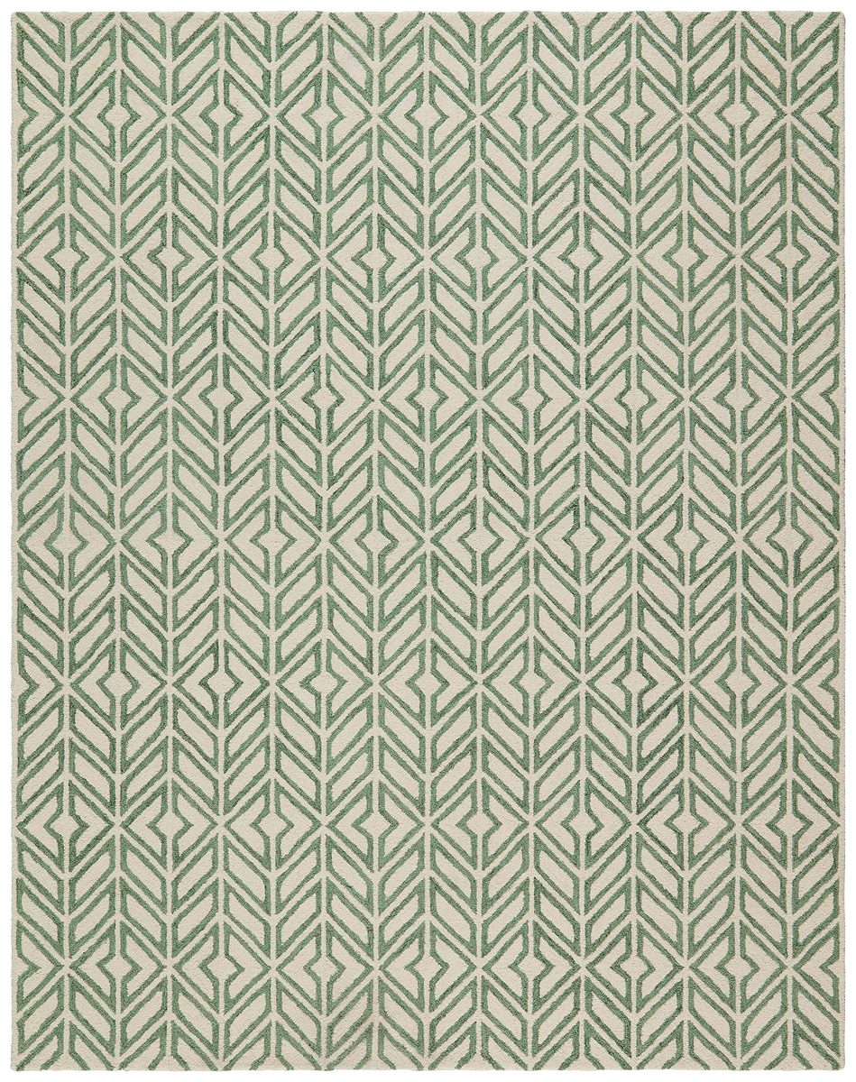 Amazon Brand – Rivet Contemporary Handtufted Cotton-and-Wool Rug with Geometric Feathered Pattern, 5' x 8', Green and Cream