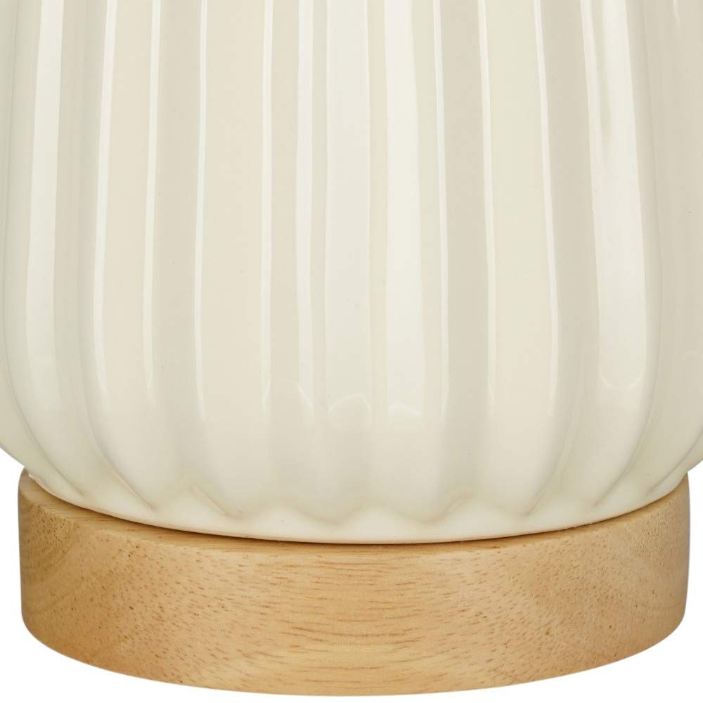 Amazon Brand – Stone & Beam Contemporary Ceramic Table Lamp With Real Wood Base, LED Bulb Included, 19.75"H, Cloud Dancer Ivory