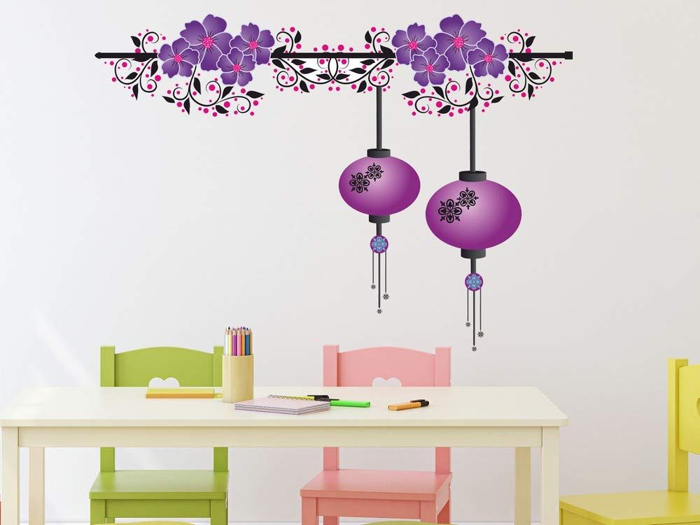 Amazon Brand - Solimo Wall Sticker for Living Room (Lanterns on a Floral Branch, Ideal Size on Wall - 143 cm x 101 cm)