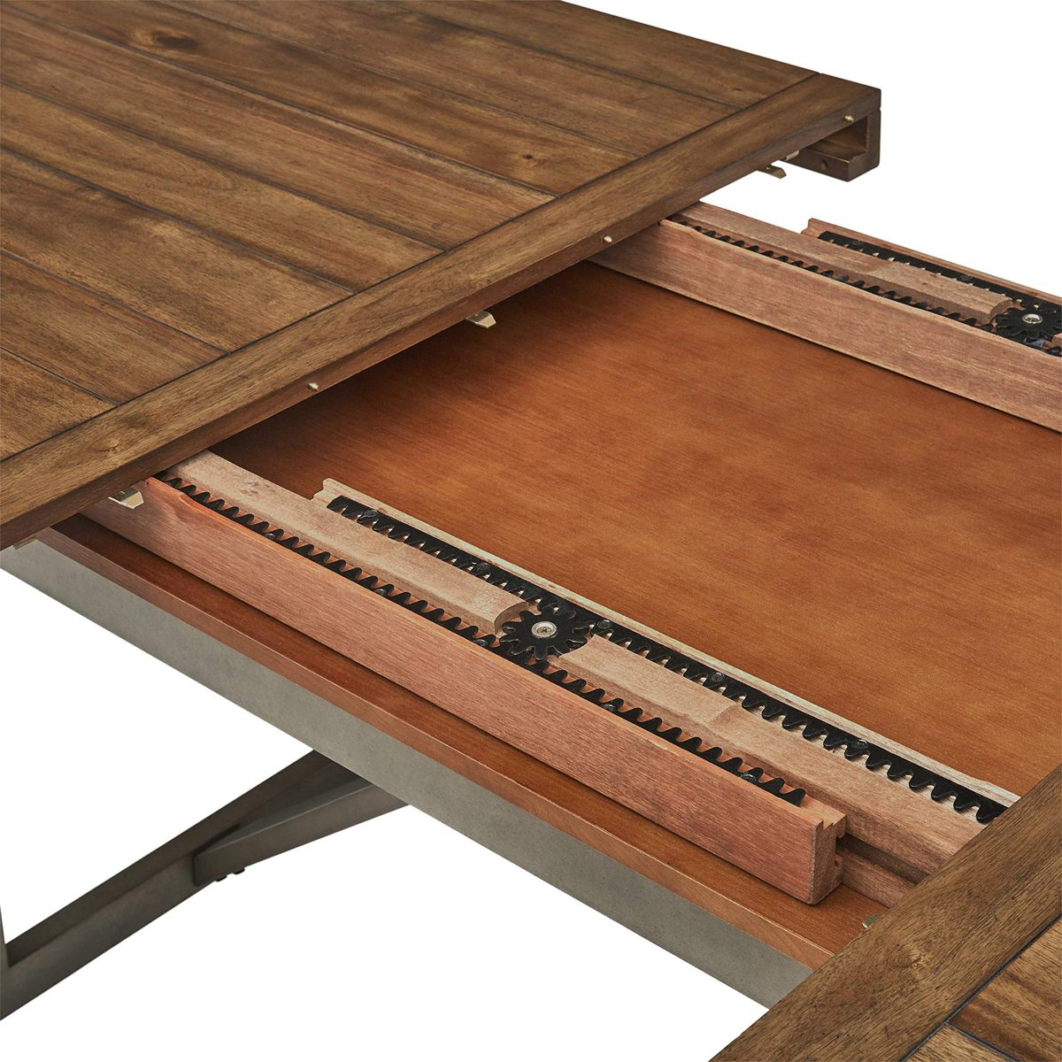 Amazon Brand – Stone & Beam Hughes Casual Wood and Metal Extendable Dining Table, 74-104"L, Brown