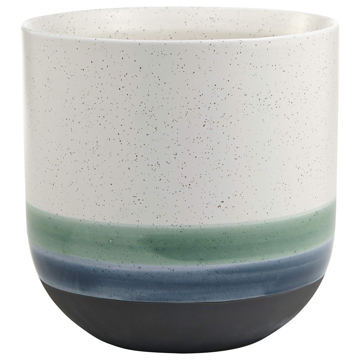 Amazon Brand – Rivet Westline Modern Indoor Outdoor Hand-Painted Stoneware Planter Flower Pot, 10"H, Teal White Blue Black