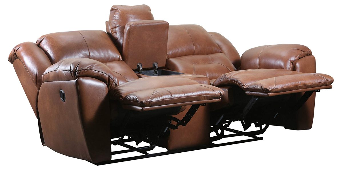 Ravenna Home Maplewood Leather Reclining Console Loveseat, 81"W