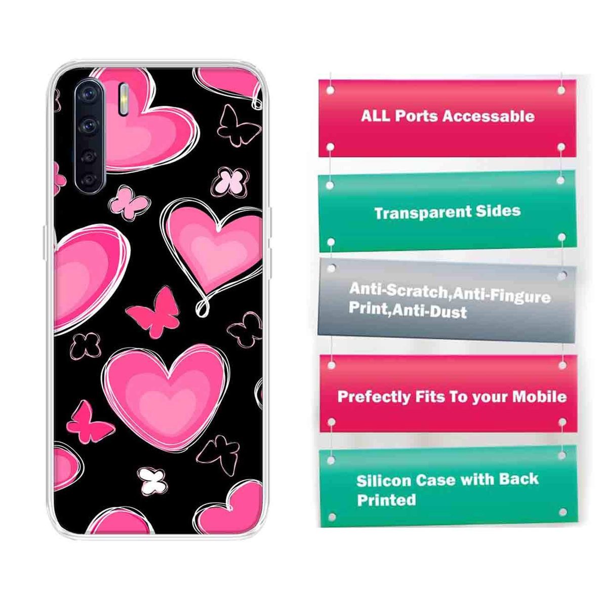 Amazon Brand - Solimo Designer Multicolor Love Butterfly Black Pattern Design Printed Soft Back Case Mobile Cover for Oppo F15