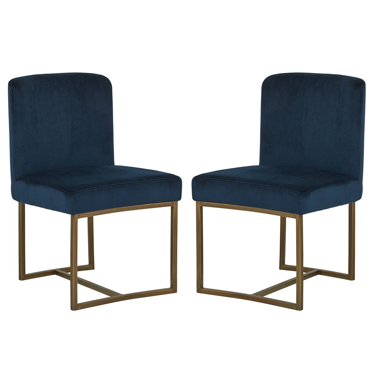 Amazon Brand – Rivet Eastern Modern Dining Room Kitchen Chairs, Velvet, 32 Inch Height, Set of 2, Blue, Bronze Metal