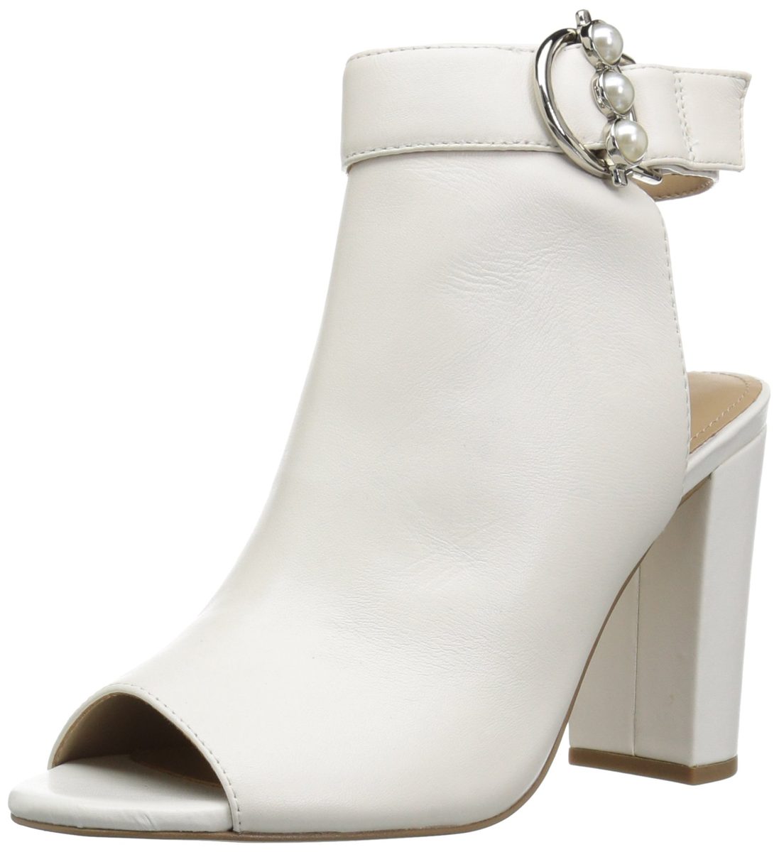 The Fix Women's Giana Open Toe Bootie with Pearl Buckle, bright white leather, 9.5 B US