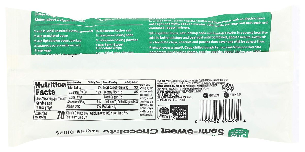 365 by Whole Foods Market, Organic Baking Chips, Semi-Sweet Chocolate, 10 Ounce