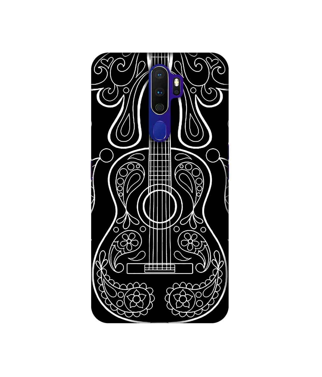 Amazon Brand - Solimo Designer White Gitar On Black 3D Printed Hard Back Case Mobile Cover for Oppo A9 (2020)