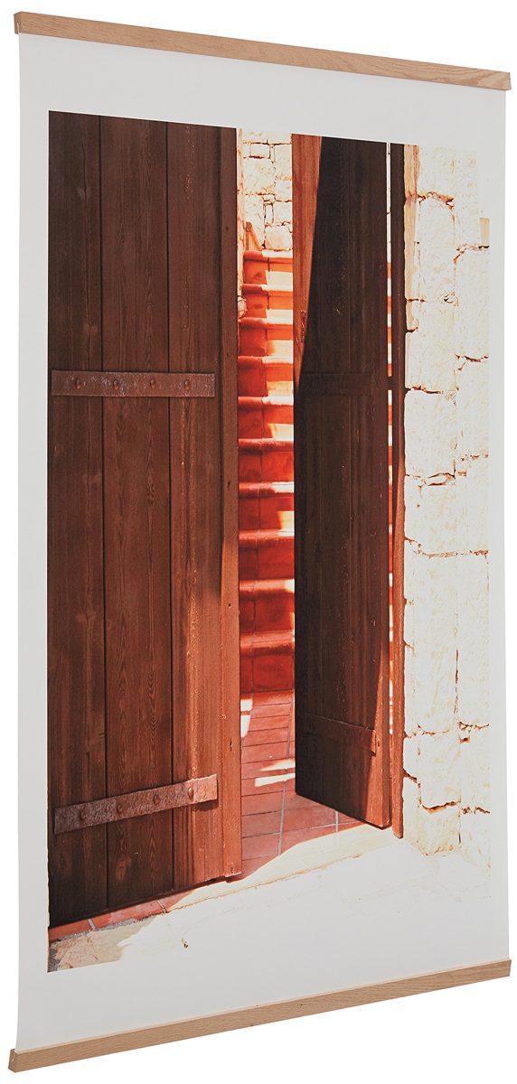Amazon Brand – Rivet Wooden Door to an Old City Photo Print with Oak Hanger, 16" x 20"