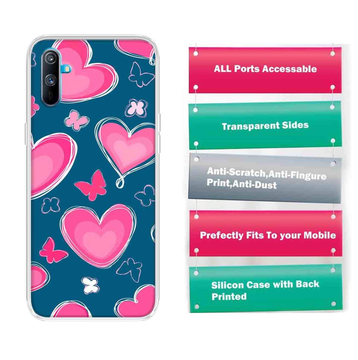 Amazon Brand - Solimo Designer Multicolor Love Butterfly Blue Pattern Design Printed Soft Back Case Mobile Cover for Realme C3
