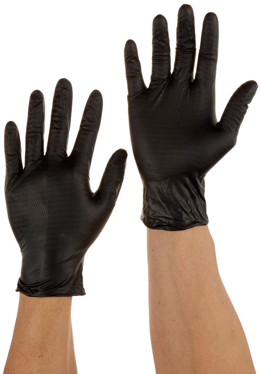 AmazonCommercial Powder Free Disposable Nitrile Gloves, 7 mil, Black, Gripper, 240MM Size S, 100 per Pack