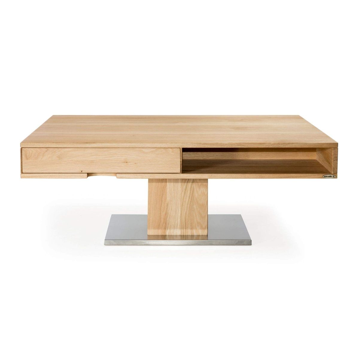 Amazon Brand - Alkove Hayes Solid Wood 2-Drawer Coffee Table with additional Storage Compartments, 110 x 70 x 44cm, Wild Oak/Metal Base
