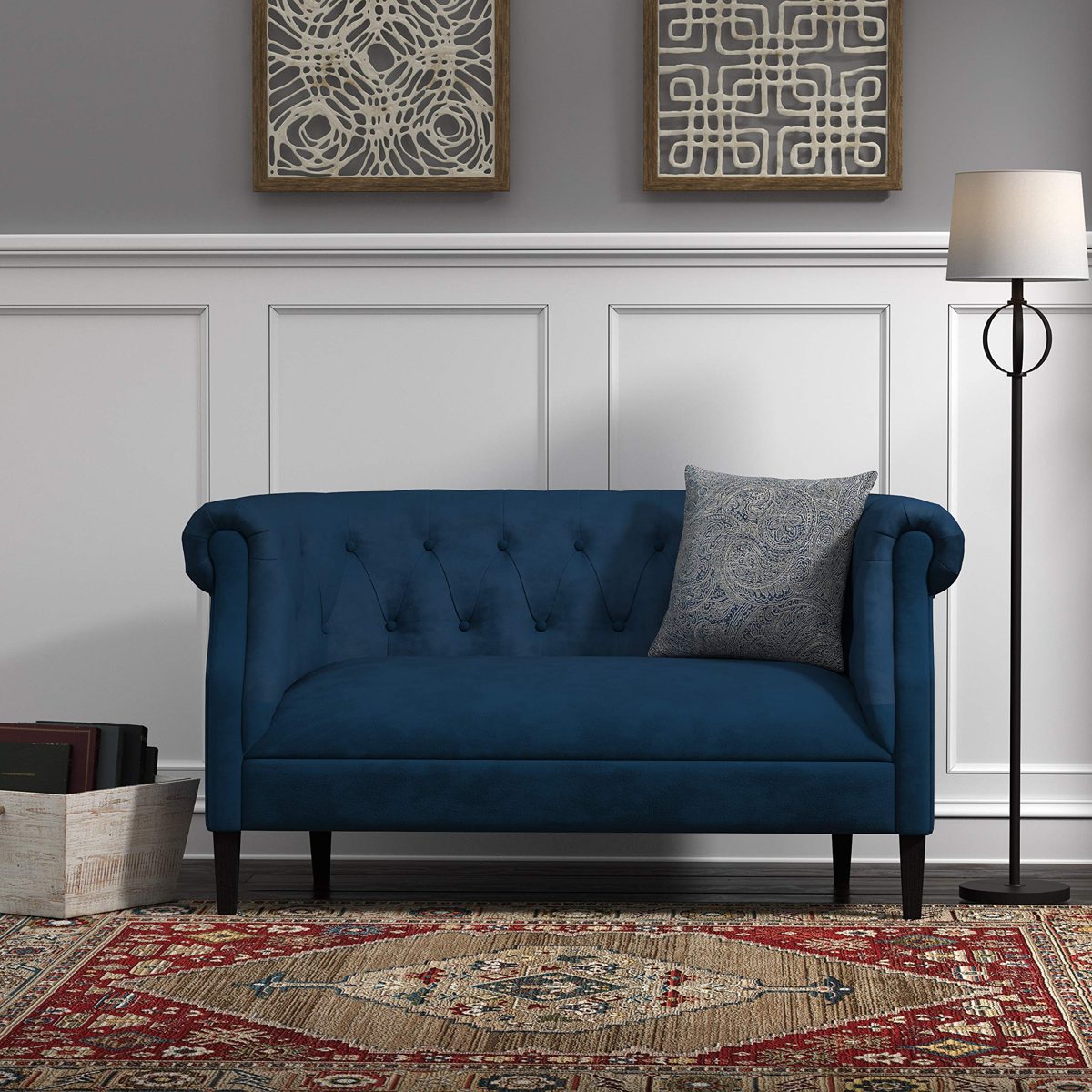 Amazon Brand – Ravenna Home Westcott Tufted Loveseat Sofa Couch, 60"W, Blue Velvet