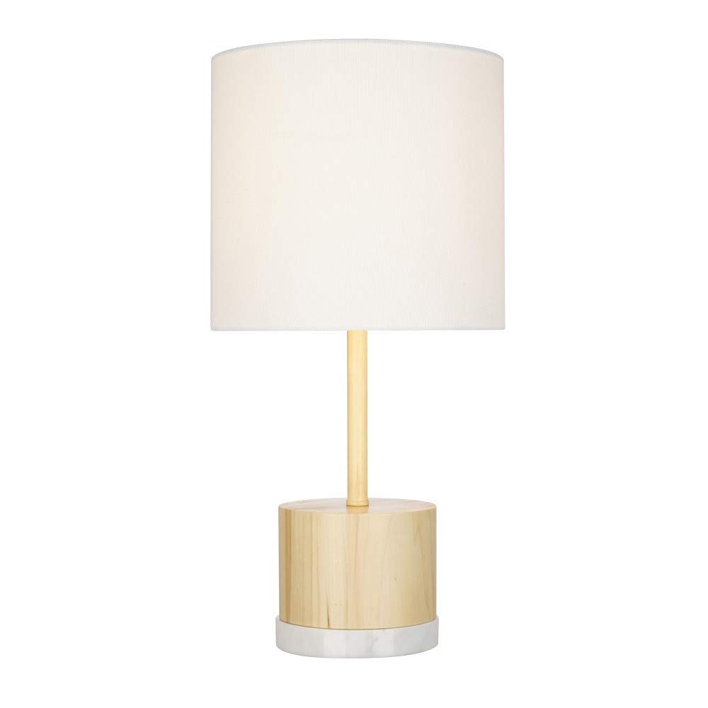 Amazon Brand – Rivet Scandinavian Real Blond-Wood Table Lamp with Marble Bottom, LED Bulb Included, 18.5"H, Beige