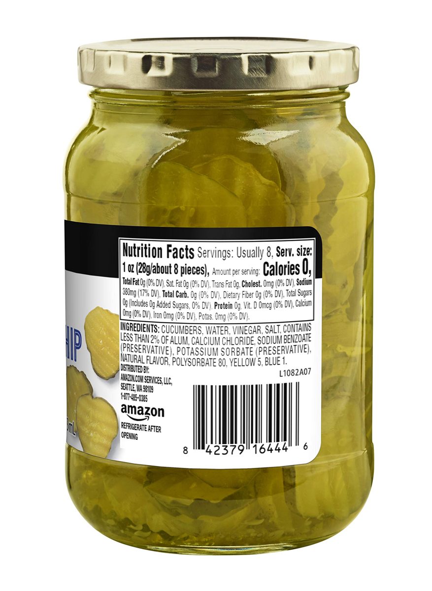Amazon Brand - Happy Belly Hamburger Dill Pickle Chips, 16 Ounce