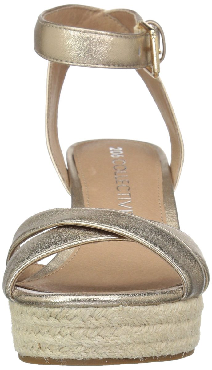 Amazon Brand - 206 Collective Women's Campbell Espadrille Dress Wedge-High Sandal, gold leather, 9.5 B US