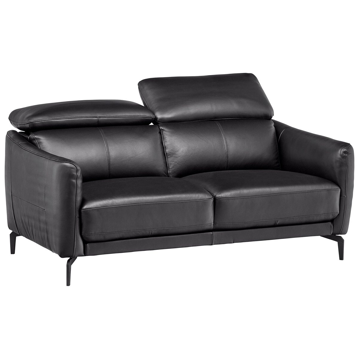 Amazon Brand – Rivet Kaden Mid-Century Modern Adjustable Headrest Leather Loveseat Sofa, 61.8"W, Black Leather