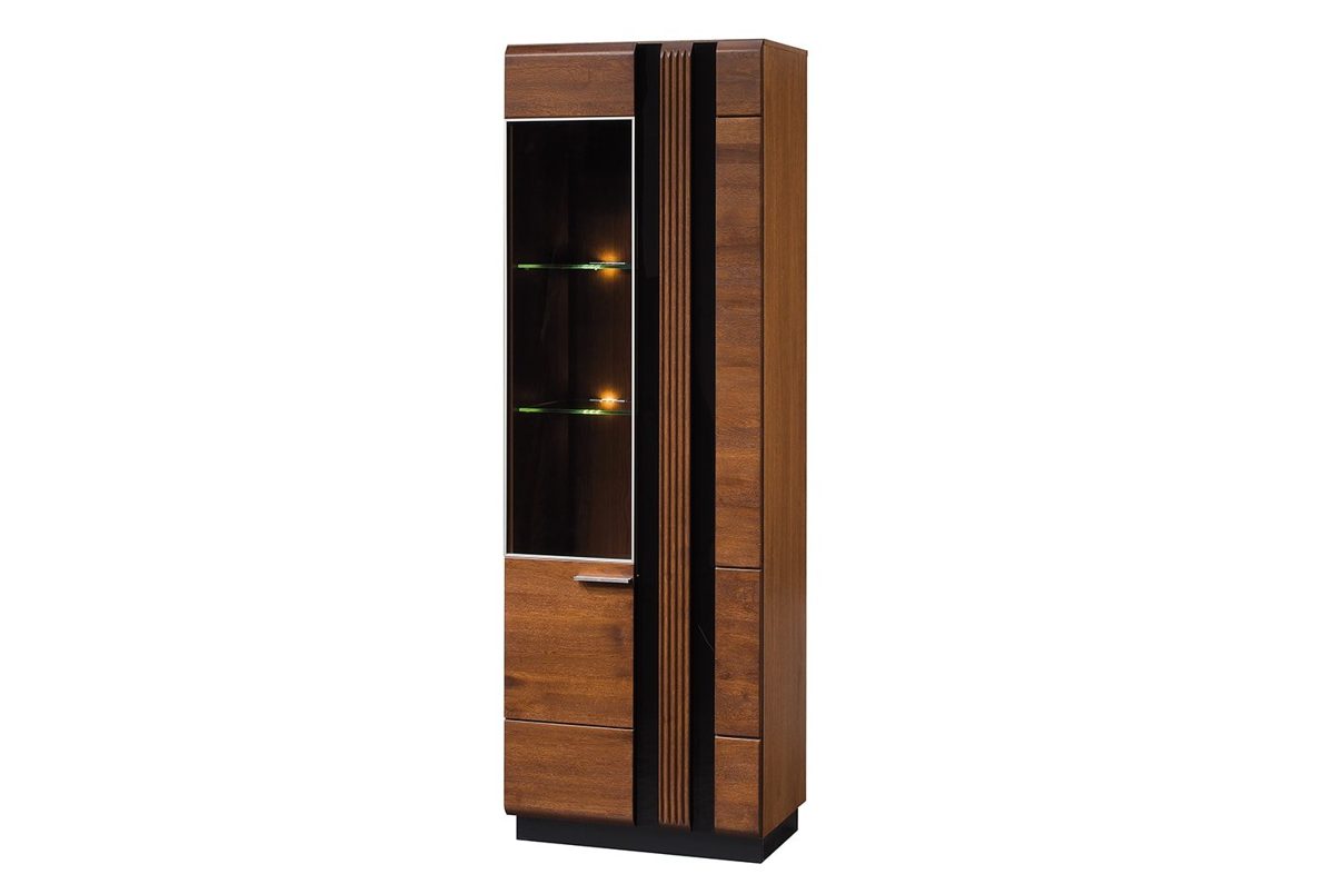 Amazon Brand - Alkove Malvern Solid Wood Front Display Cabinet, 66 x 198 x 42cm, Dark Brown/Black, Oak/Veneer