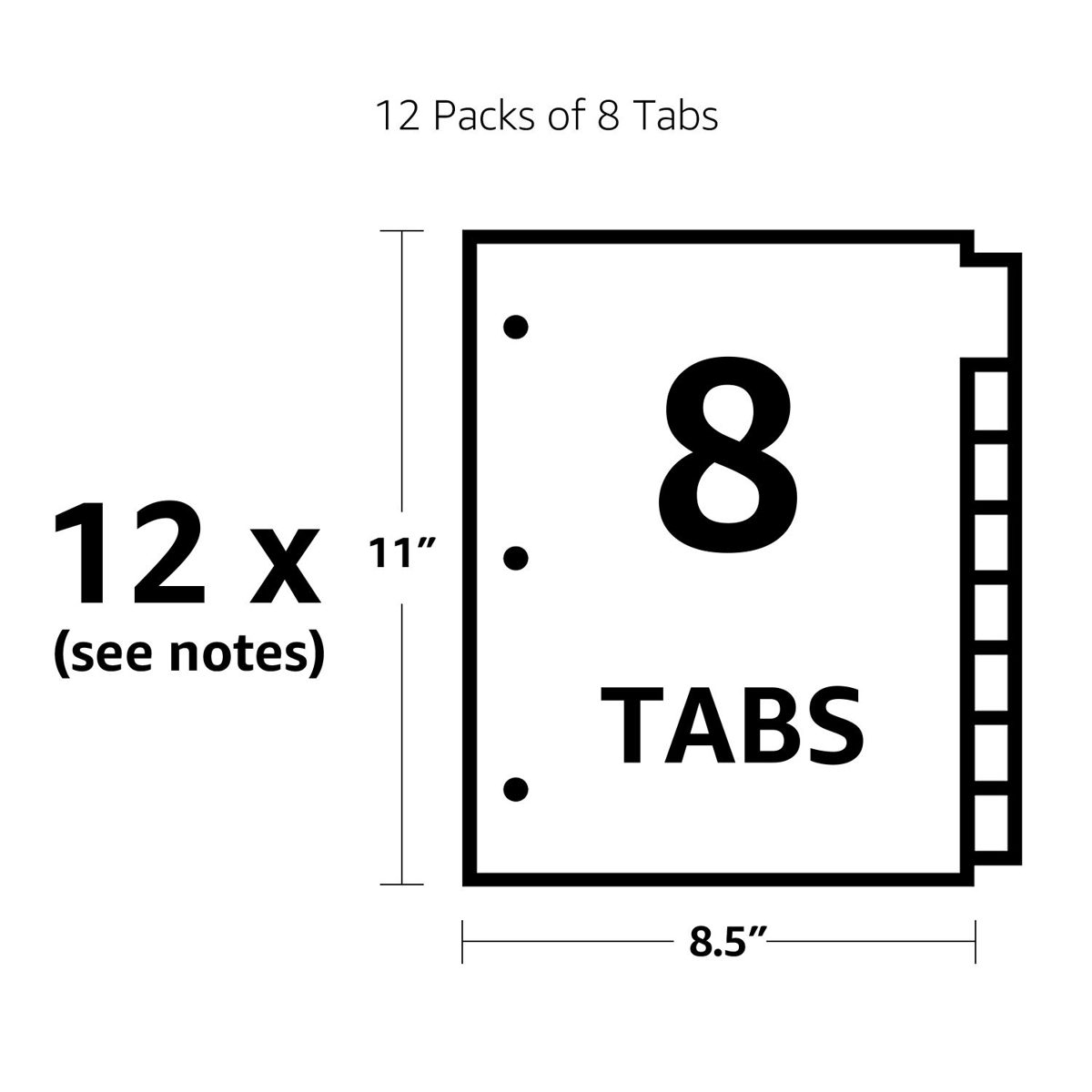 AmazonBasics 8-Tab Plastic Binder Dividers, Insertable Multicolor Big Tabs, with Single Pocket, 12 Set