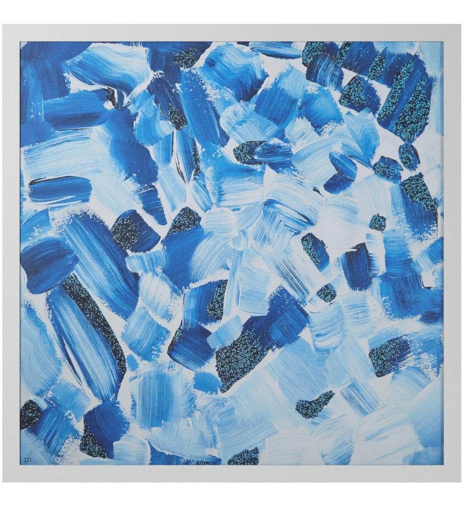 Amazon Brand – Stone & Beam Abstract Hues of Blue, White Wood Frame, 32" x 32"