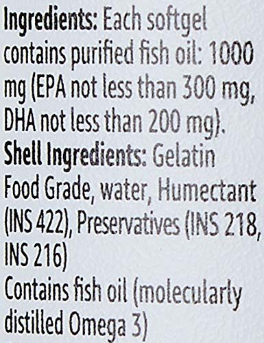 Amazon Brand – Solimo Omega-3 Fish Oil 1000mg (EPA : 300mg, DHA : 200mg) - 90 Softgels